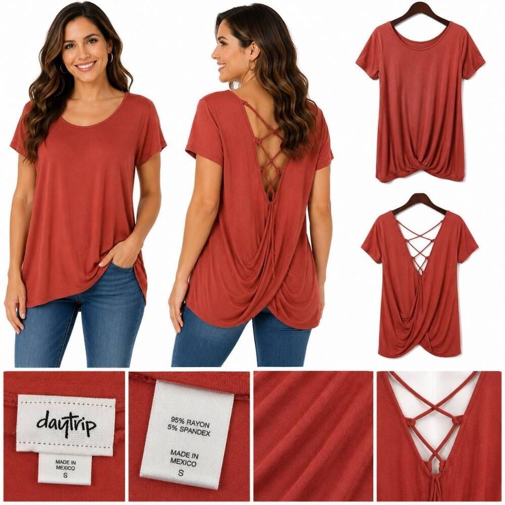 Daytrip Women’s Lace-Up Front Short Sleeve Top Red Size Small